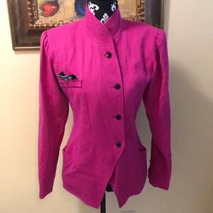💖 Ungaro Vintage Wool asymmetrical buttoned, side pockets long sleeve jacket